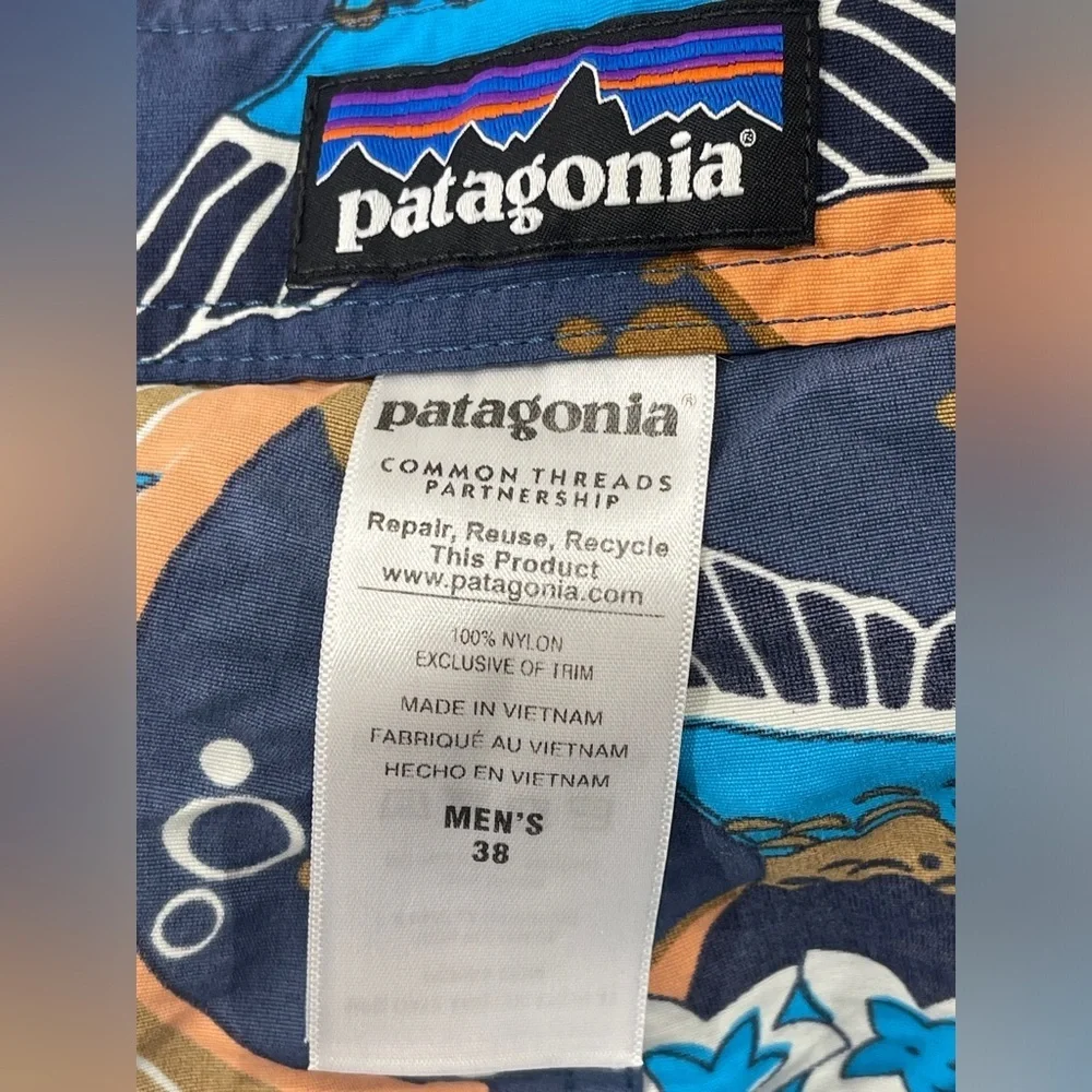 Patagonia Paradise Fish Glass Blue Minimalist Wavefarer Board Shorts Size 38